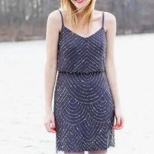 Adrianna Papell Dark Navy Beaded Mini Dress